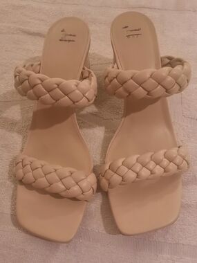 A New Day Braided Pink Slide Sandals With Heels Size 12W